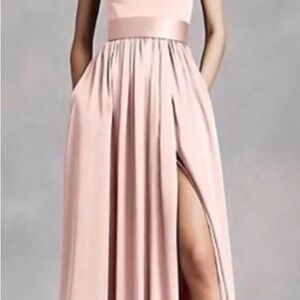 Elegant Strapless Blush Maxi Dress